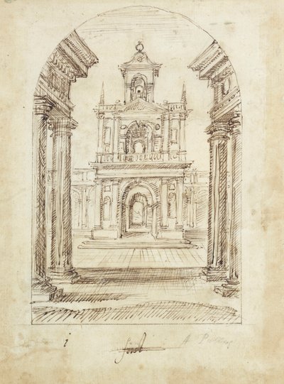 Et palads (pen og blæk på papir) af Inigo Jones