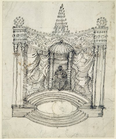 En trone (pen og blæk på papir) af Inigo Jones
