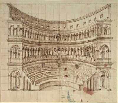 Et amfiteater (pen og blæk på papir) af Inigo Jones