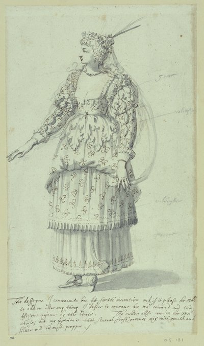 Chloris: endelig skitse til Henrietta Maria, ca. 1631 (pen og blæk på papir) af Inigo Jones