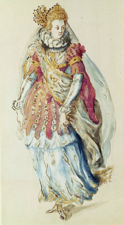 Kostumedesign til en Lady Masquer af Inigo Jones