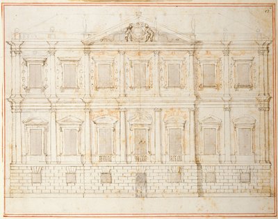 Forhøjning af det næstsidste design for Banqueting House, Whitehall, ca. 1619 (pen & blæk på papir) af Inigo Jones