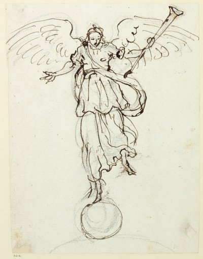 Berømmelse, foreløbig skitse, ca. 1631 (pen & blæk på papir) af Inigo Jones