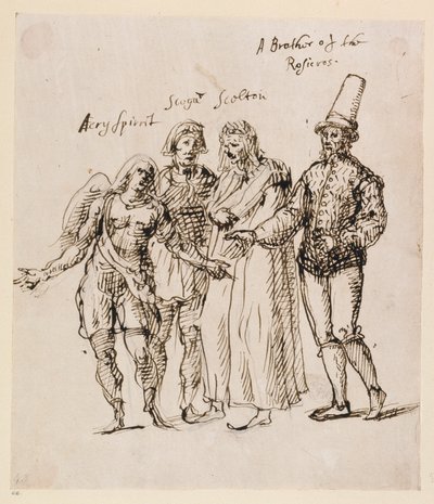 Johphiel, Merefool, Skelton og Scogan, ca. 1625 (pen og blæk på papir) af Inigo Jones