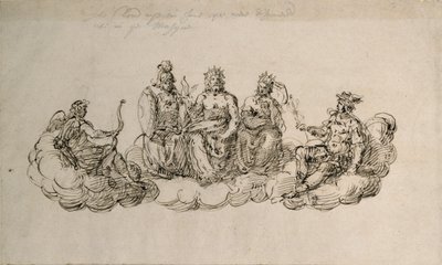 Jove with the Senate of the Gods, ca. 1622 (pen og blæk på papir) af Inigo Jones
