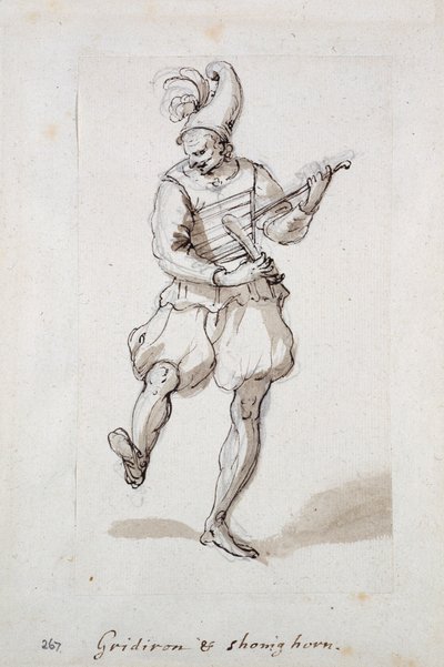 Mand med gitter og skohorn (pen og blæk på papir) af Inigo Jones