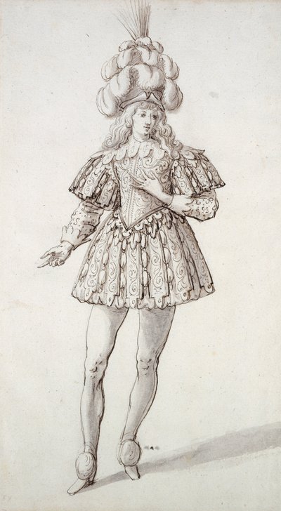 Masker med fjer og fane (pen og blæk på papir) af Inigo Jones