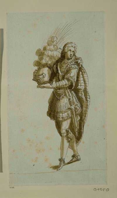Side med en hjelm (pen og blæk på papir) af Inigo Jones