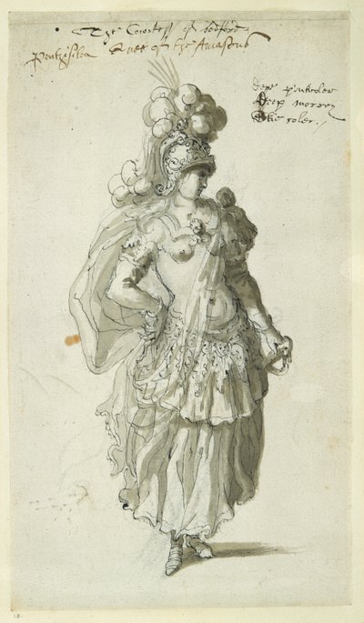 Penthesilea, ca. 1609 (pen og blæk på papir) af Inigo Jones