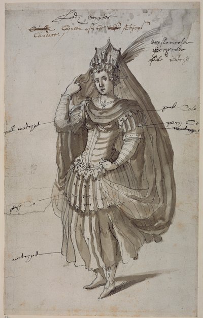 Queen Candace, ca. 1609 (pen og blæk på papir) af Inigo Jones