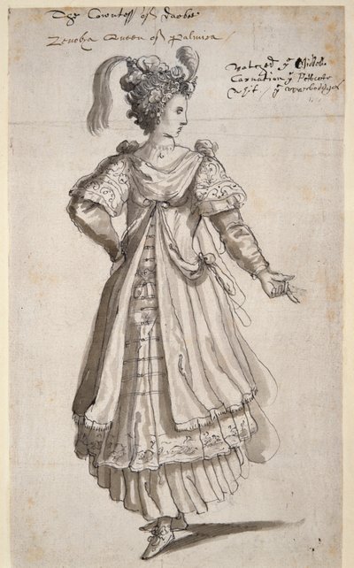 Dronning Zenobia, ca. 1609 (pen og blæk på papir) af Inigo Jones