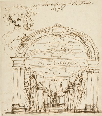 Scene fra et uidentificeret skuespil i Cockpit-in-Court af Inigo Jones