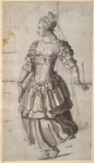 Uidentificeret dronning (pen og blæk på papir) af Inigo Jones