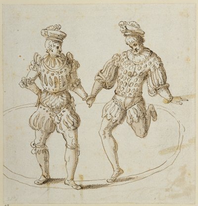 Walisiske dansere (pen og blæk på papir) af Inigo Jones