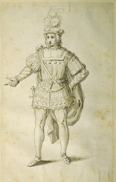 Ungdom i gammel britisk dragt, ca. 1611 (pen og blæk på papir) af Inigo Jones