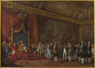 Deputation fra det romerske senat præsenterer sin hyldest til Napoleon I den 16. november 1809, 1810. af Innocent Louis Goubaud