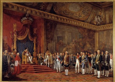 Det romerske senats deputation tilbyder hyldest til kejser Napoleon I i tronsalen i Tuileries-paladset, 16. november af Innocent Louis Goubaud