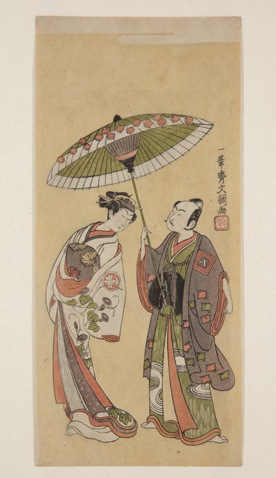 Skuespillere Ichikawa Yaoz? II som Reb i J?r? og Segawa Kikunoj? II som Toraen (farvet træbloktryk) af Ippitsusai Bunchō