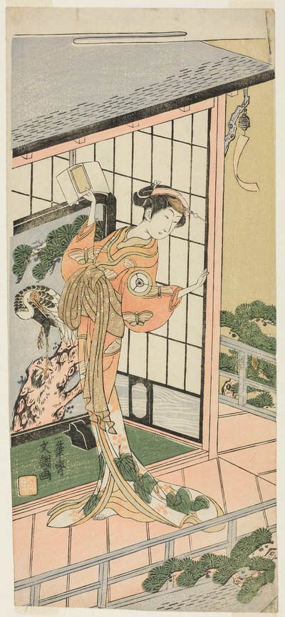 Skuespilleren Iwai Hanshiro IV som Okaru i 7. akt af Play Chushingura (Treasury of the Foury-7 Loyal Retainers), opført på Morita Theatre fra den tredje dag i den fjerde måned, 1769 af Ippitsusai Bunchō