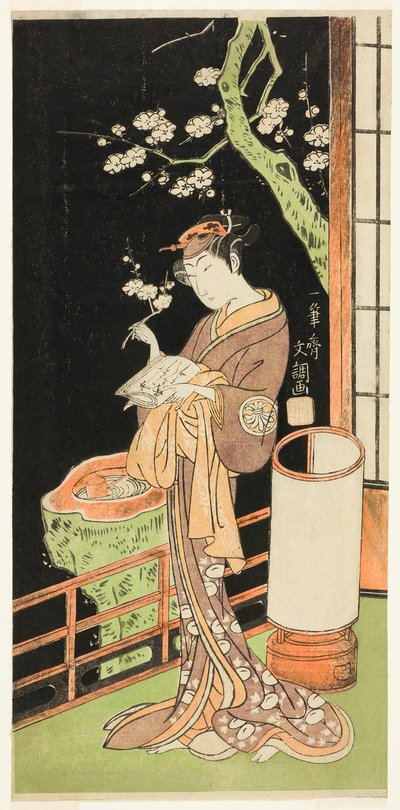 Riv c og r Segawa Chrysanthemums kvinde Jeg er en tiger på kysten Tee Pay Min forfader er den nærmeste beskyttelse Wakamatsu, udført ved tee Nakamura tee member tee first gate, 1769 af Ippitsusai Bunchō