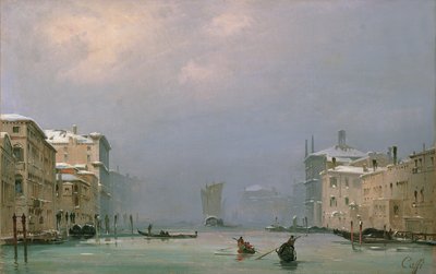 Canal Grande med sne og is, 1849 af Ippolito Caffi