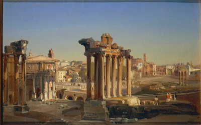 Italien, Rom, Udsigt over Forum Romanum med Saturntemplet af Ippolito Caffi af Ippolito Caffi