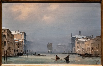 Sne og tåge på Canal Grande af Ippolito Caffi