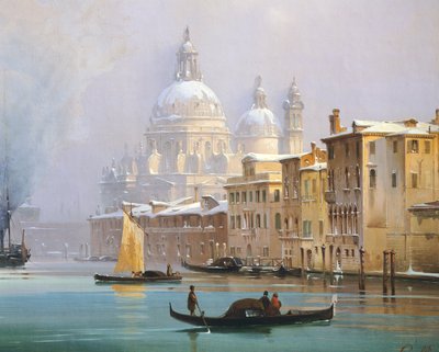 Venedig dækket af sne, af Ippolito Caffi, olie på lærred af Ippolito Caffi