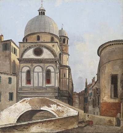 Udsigt til Maria dei Miracole og Santa Maria Nova kirkerne i Venedig af Ippolito Caffi