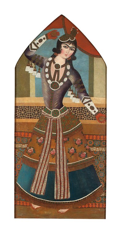 A Qajar Dancing Girl, ca. 1840 (olie på lærred) af Iranian School
