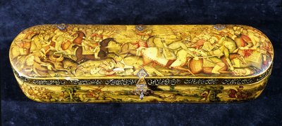 En penneæske af papmache, toppen malet med slaget ved Chaldiran af Iranian School