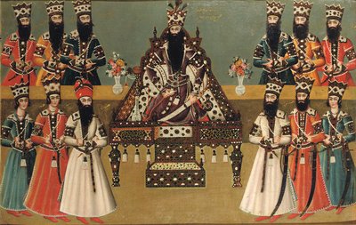 Fath "Ali Shah og hans umiddelbare hoffolk, ca. 1815 af Iranian School