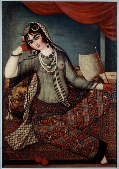 Iransk kunst: "" Girl at the Fan"" Maleri af Shiraz-skolen af Iranian School