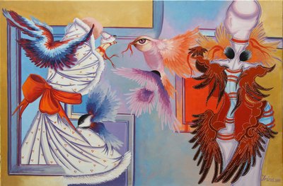 Red Ribbon and Chickadees, 2015 af Irina Corduban