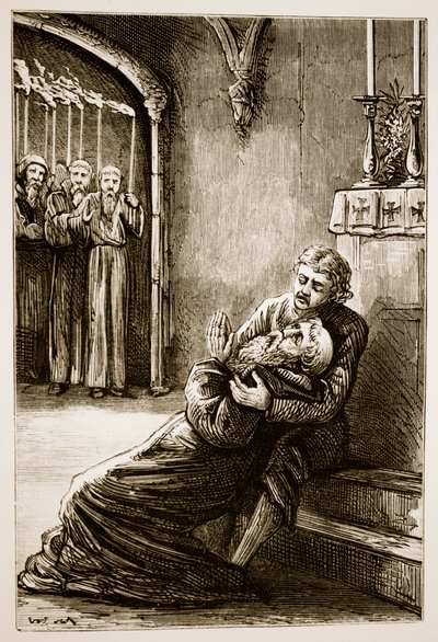 Death of St. Columba, fra The Trias Thaumaturga, eller Three Wonder-Working Saints of Ireland, af Mary Cusack (1829-99) udgivet omkring 1890
