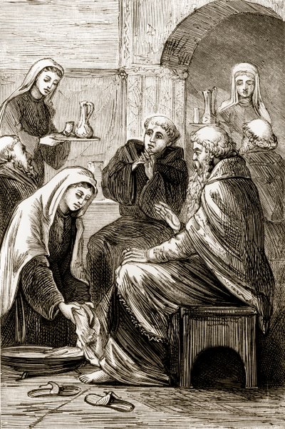 St. Brigit underholder en biskop, fra The Trias Thaumaturga, eller Three Wonder-Working Saints of Ireland, af Mary Cusack (1829-99) udgivet omkring 1890