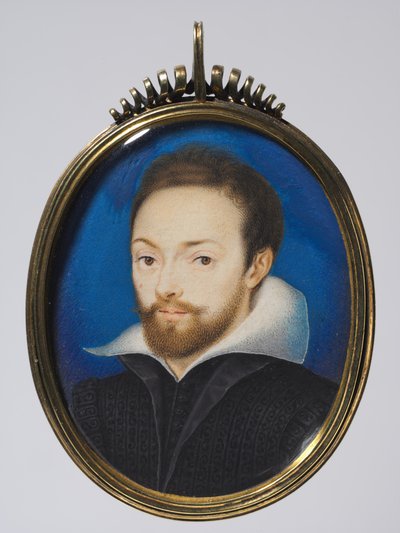 Portræt af en mand, ca. 1615 (akvarel på kort i en senere forgyldt sølvramme) af Isaac (after) Oliver