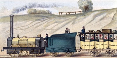 Rejser på Liverpool og Manchester Railway, detalje af lokomotivet 