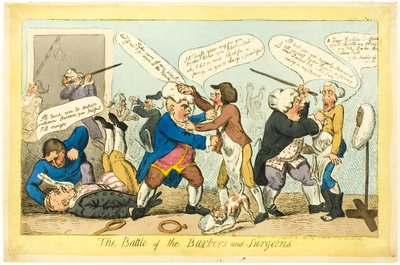 Kampen mellem frisører og kirurger af Isaac Cruikshank