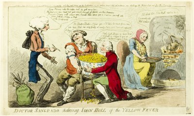 Dr. Sangrado lindrer John Bull fra gul feber af Isaac Cruikshank