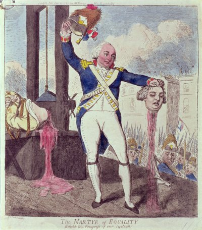The Martyr of Equality: Behold the Progress of our System, pub. af S.W. Fores, 1793 af Isaac Cruikshank