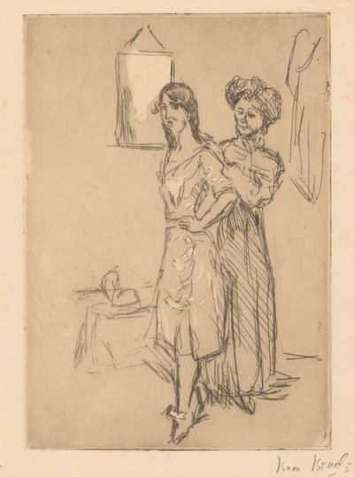 Ung kvinde ved hattemageren At the Miller (titel på objekt) af Isaac Israels (signed by artist)
