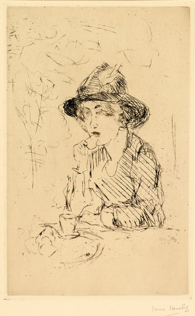 Dame ved morgenbordet [Lady ved morgenbordet] (ætsning) af Isaac Israels