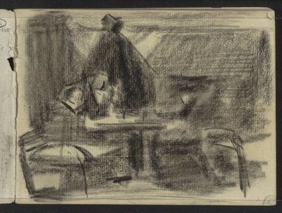 Figurer ved et bord i et interiør af Isaac Israels