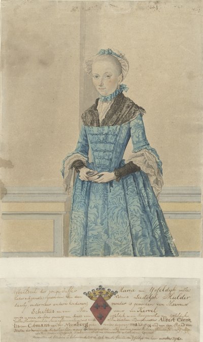 Portræt af Maria van IJsseldijk, stående knæstykke af Isaac Lodewijk la Fargue van Nieuwland