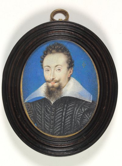 En ukendt herre i sort kjole med hvid krave (akvarel på vellum) af Isaac Oliver