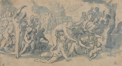Klassisk studie med talrige nøgenfigurer af Isaac Oliver