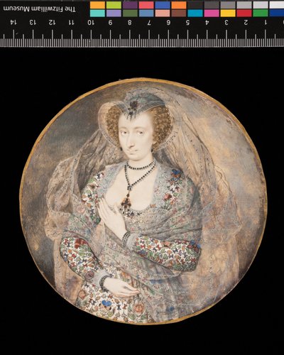 Miniature. Ukendt dame. Lucy Harington, grevinde af Bedford (tidligere titel), ca. 1605 (bodycolour  akvarel på kort) af Isaac Oliver