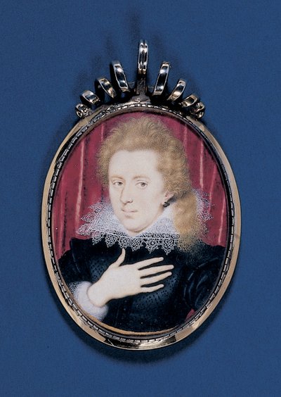Portrætminiature af en ung herre, ca. 1615 (akvarel på vellum lagt ned på kort med sølvforgyldt ramme) af Isaac Oliver