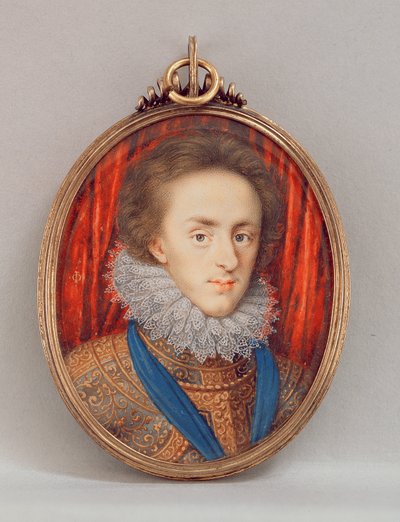 Portræt af Henry, Prince of Wales (1594-1612) c.1610 (wc på vellum) af Isaac Oliver